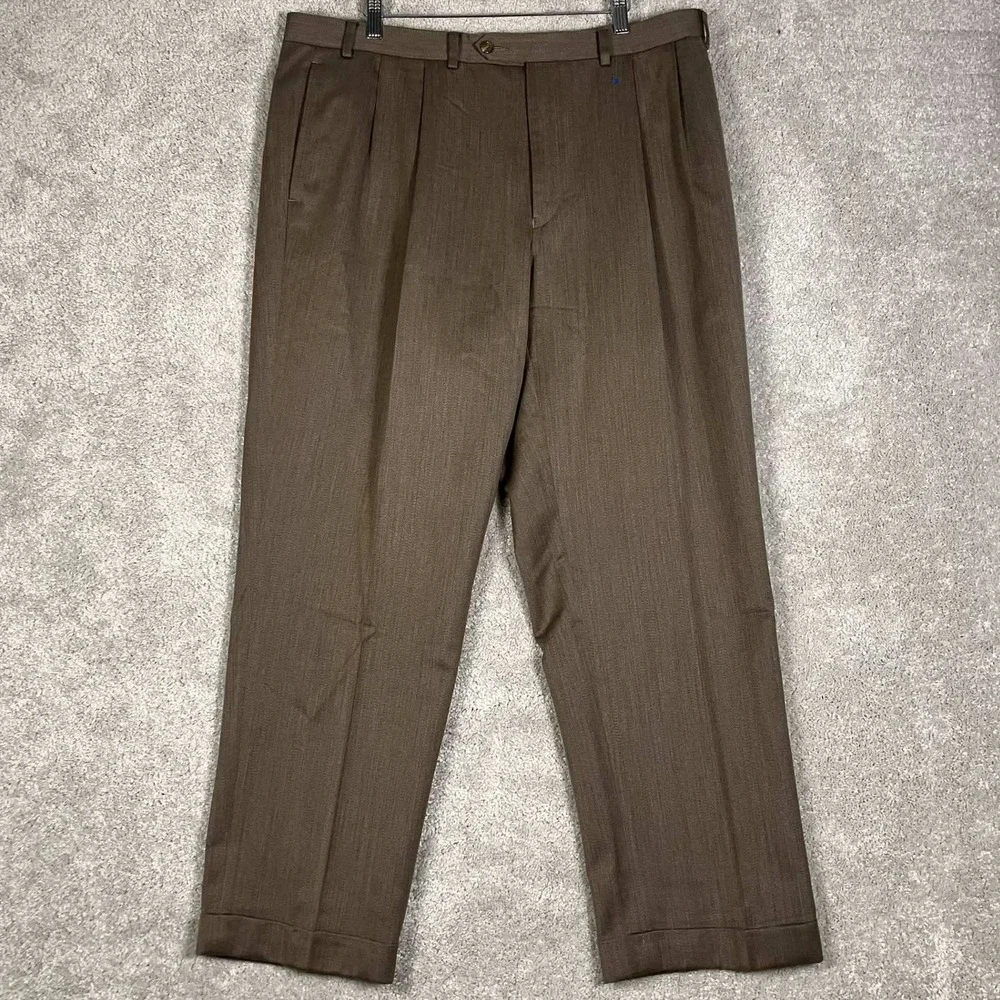 Lauren Ralph Lauren Mens Brown Wool Pleated Cuffed Dress Pants 38x30 Fits 37x29